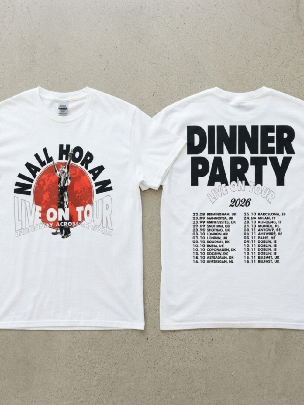 Niall Horan Dinner Party Across The World Live Tour 2026 White T-Shirt S-4XL